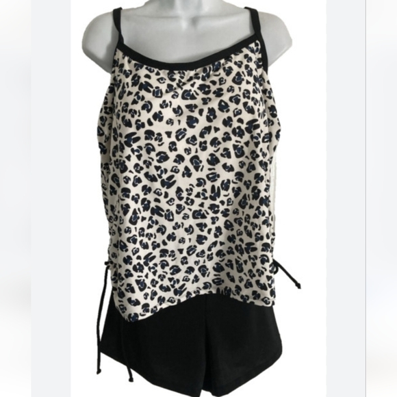 🆕️South Point Animal Print Black & White Tankini & Bottom Swimwear Set NWT